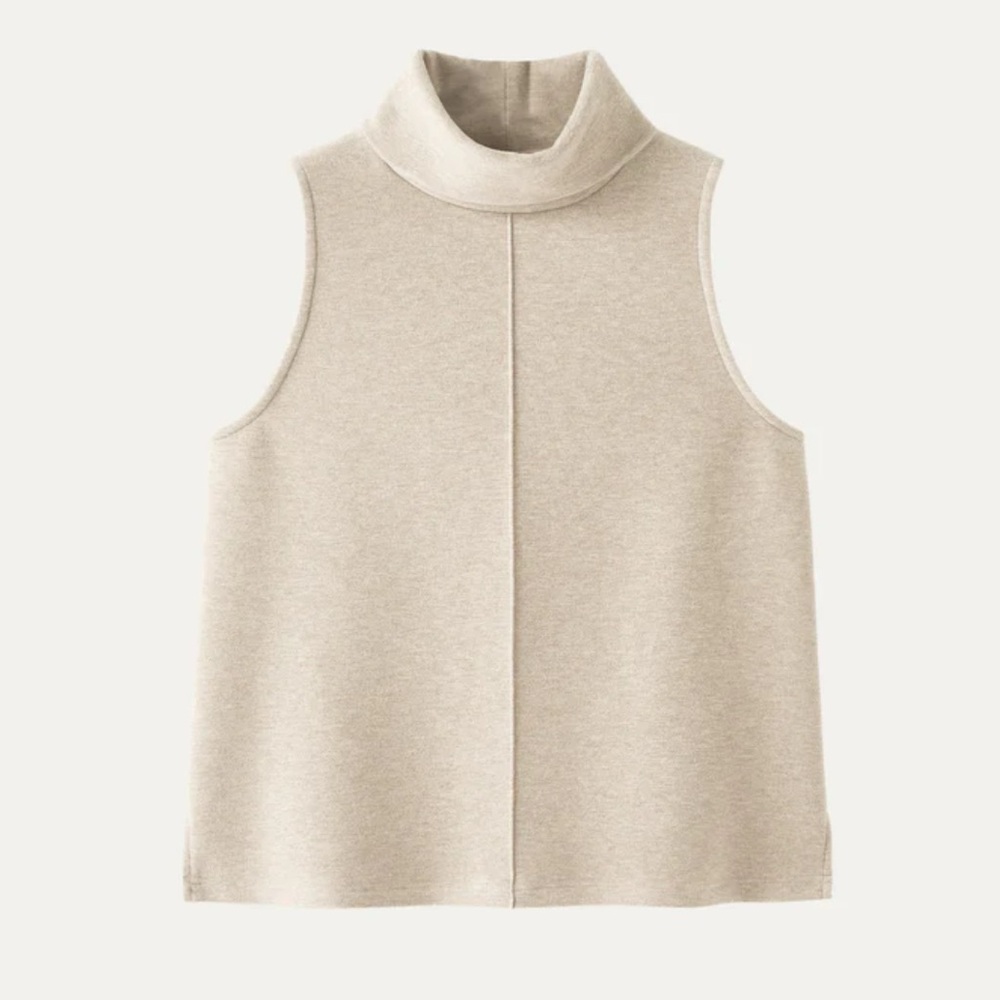 NWT OGL FuzzLuxe Turtle Neck Split Hem Top Heather Beige